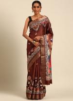 Cotton Brown Traditional Wear Printed Saree